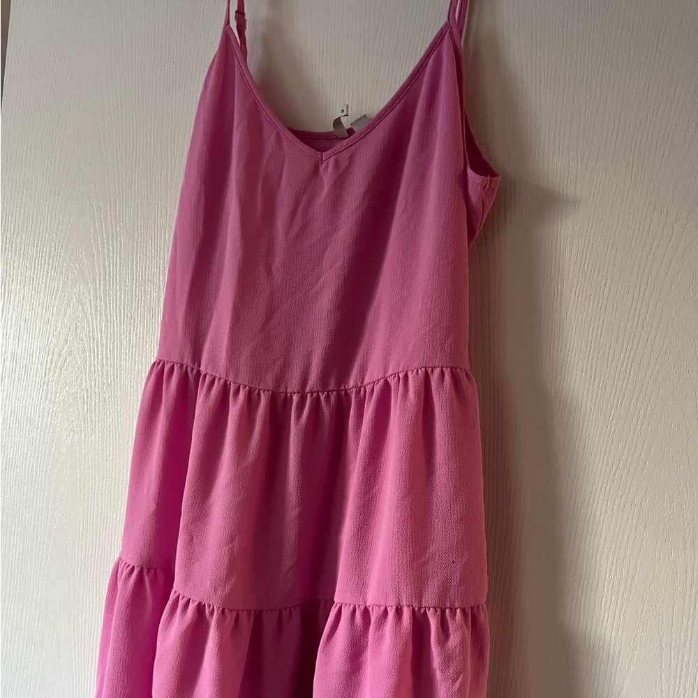 Pink Tiered Spaghetti Strap Summer Dress